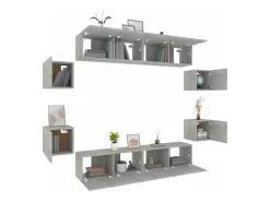 Móvel De Tv| Conjunto móveis de TV 8 pcs madeira processada cimento PT593014 Cinzento