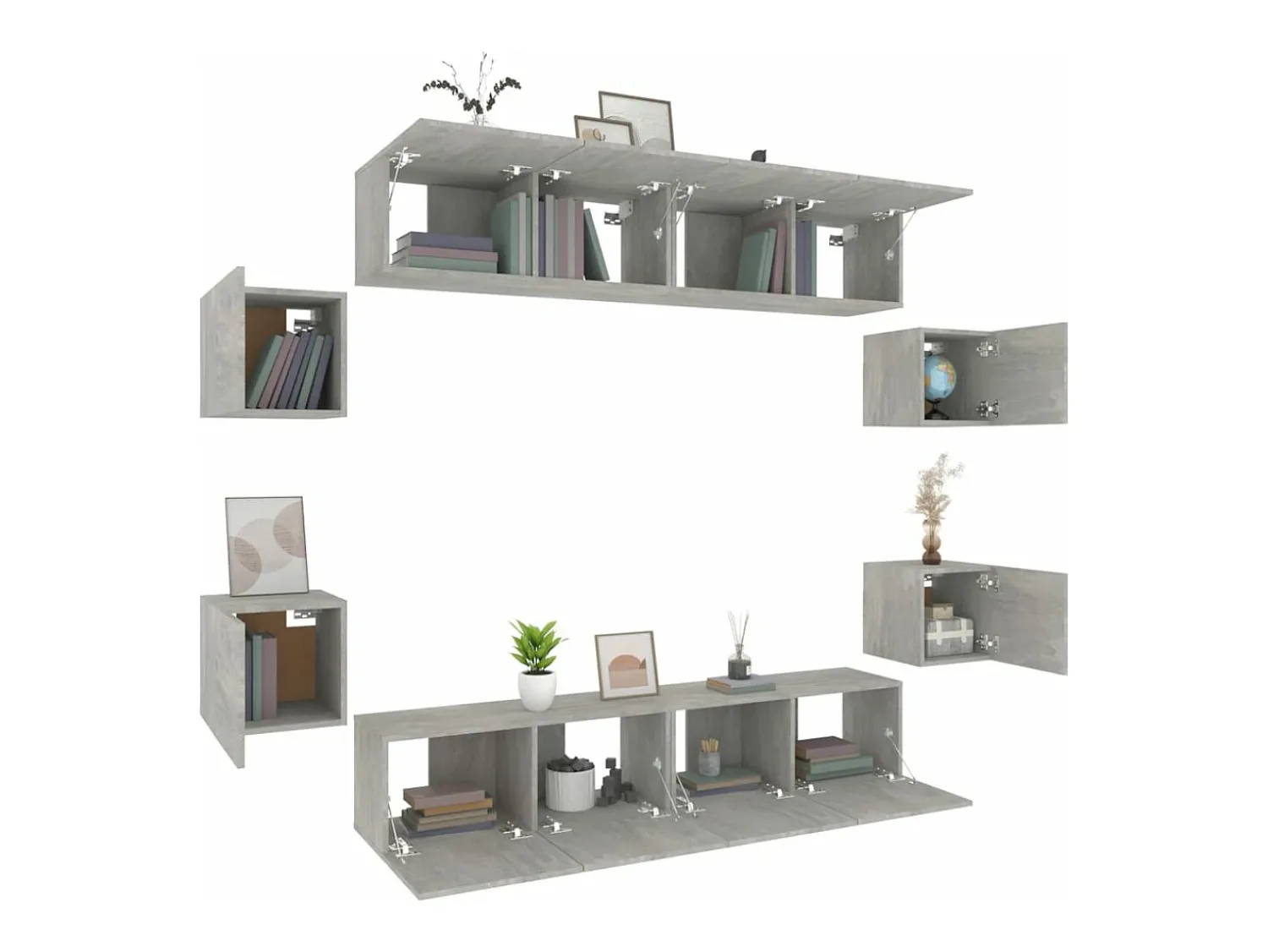 Móvel De Tv| Conjunto móveis de TV 8 pcs madeira processada cimento PT593014 Cinzento