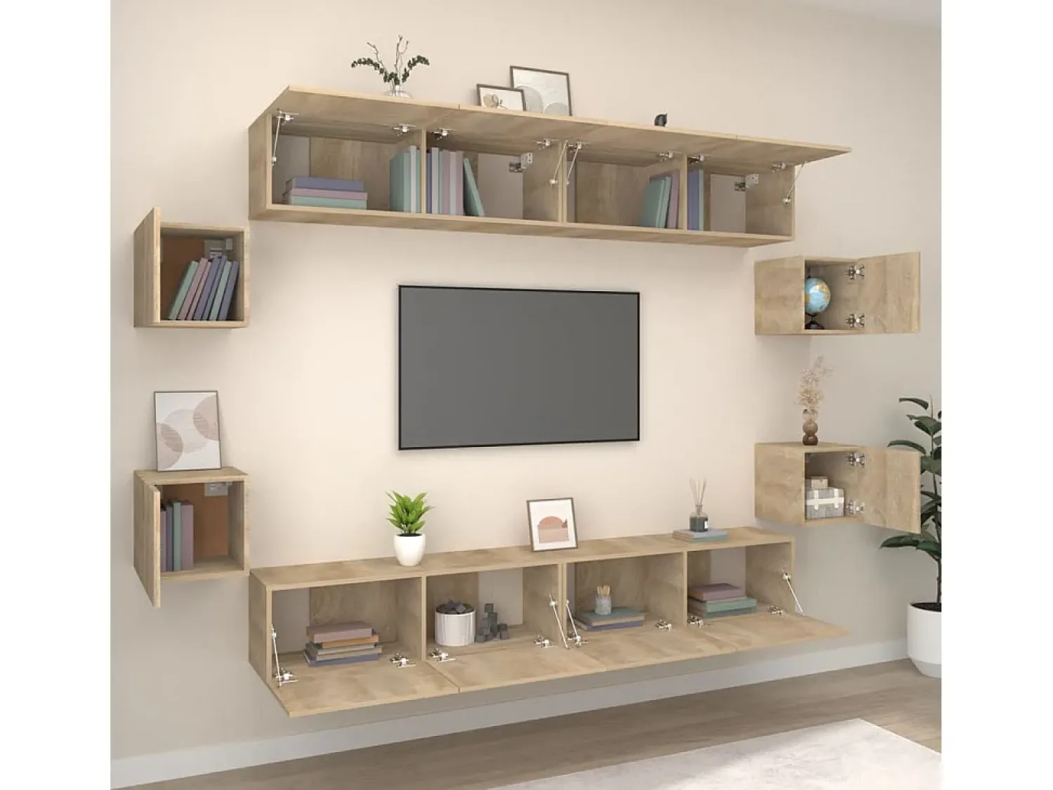 Móvel De Tv| Conjunto móveis de TV 8 pcs madeira processada carvalho sonoma PT336655 Castanho