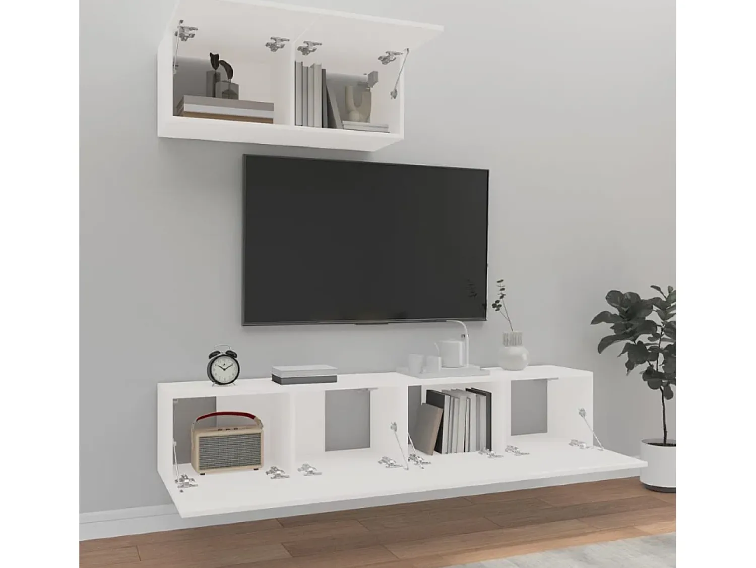 Móvel De Tv* Conjunto móveis de TV 3 pcs madeira processada PT314236 Branco