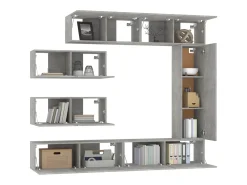 Móvel De Tv| Conjunto móveis de TV 7 pcs madeira processada cimento PT607440 Cinzento