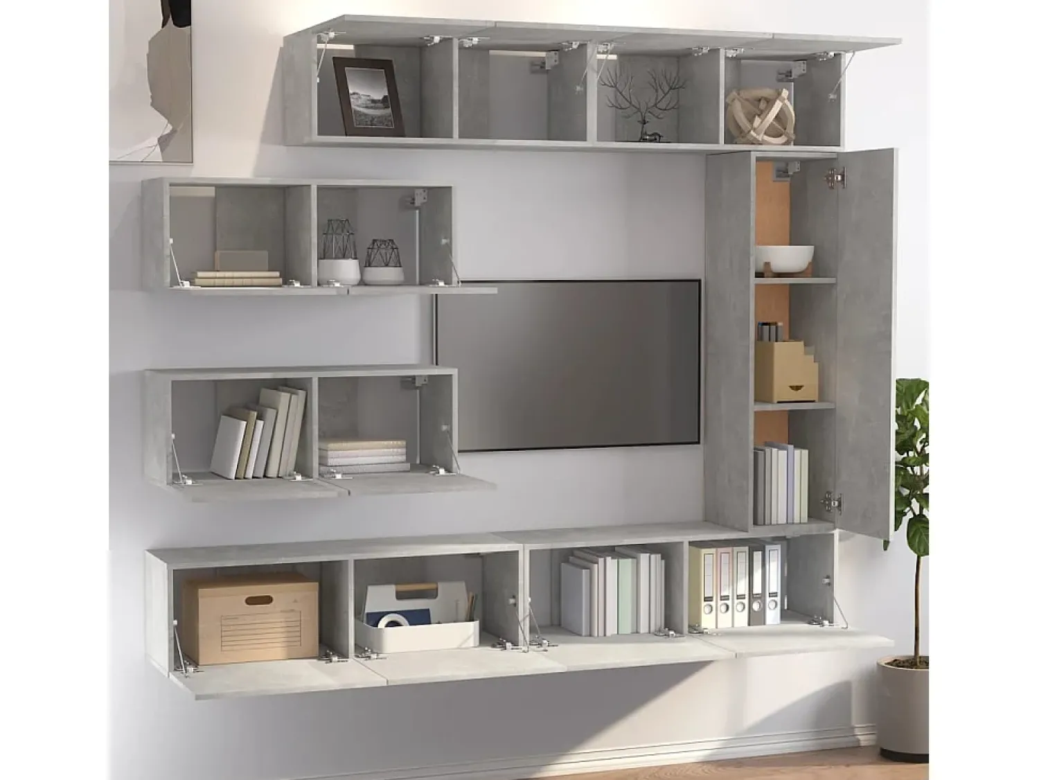 Móvel De Tv| Conjunto móveis de TV 7 pcs madeira processada cimento PT607440 Cinzento
