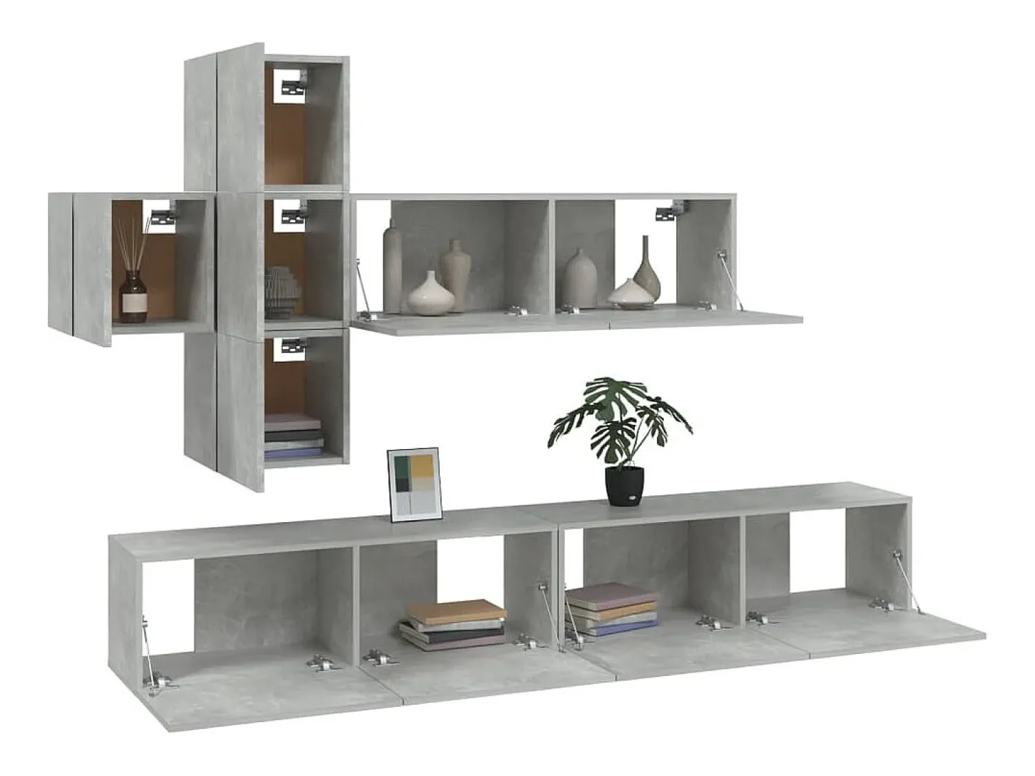 New Conjunto móveis de TV 7 pcs madeira processada cimento PT507253 Cinzento