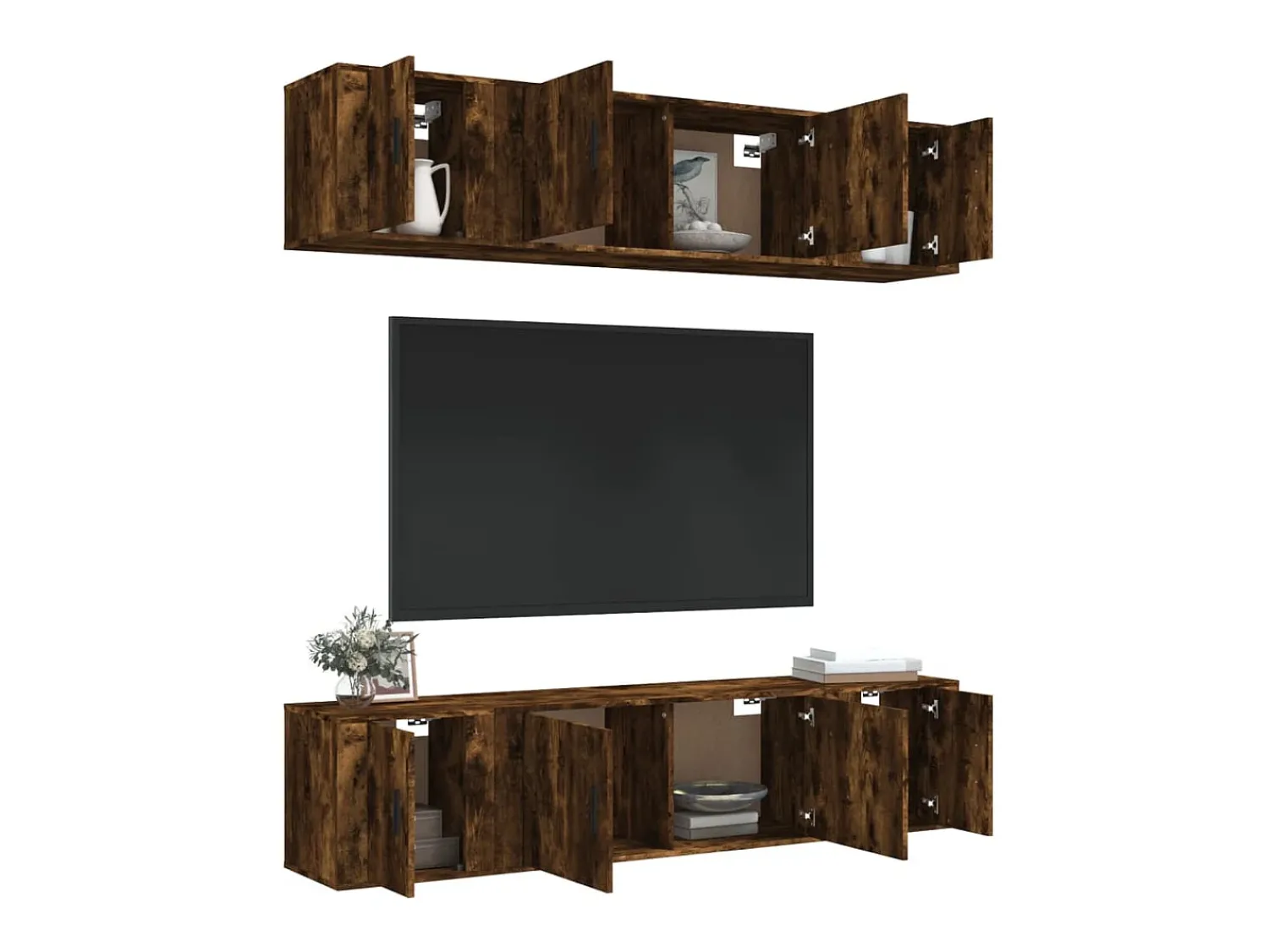 Móvel De Tv* Conjunto móveis de TV 6 pcs madeira processada carvalho fumado PT100149 Castanho
