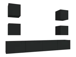 Móvel De Tv| Conjunto móveis de TV 6 pcs madeira processada PT611616 Preto