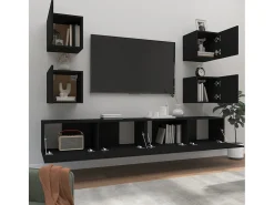 Móvel De Tv| Conjunto móveis de TV 6 pcs madeira processada PT611616 Preto