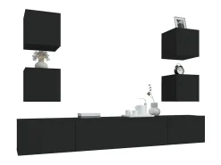 Móvel De Tv| Conjunto móveis de TV 6 pcs madeira processada PT611616 Preto