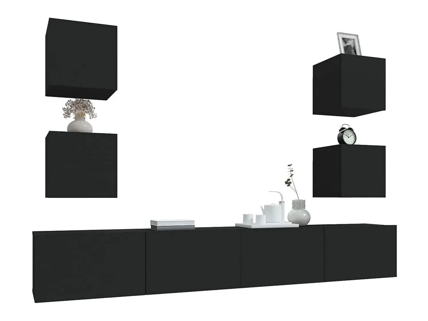 Móvel De Tv| Conjunto móveis de TV 6 pcs madeira processada PT611616 Preto