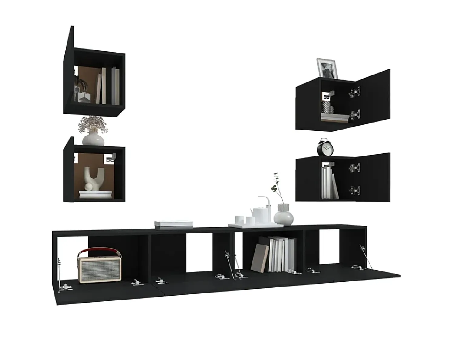 Móvel De Tv| Conjunto móveis de TV 6 pcs madeira processada PT611616 Preto