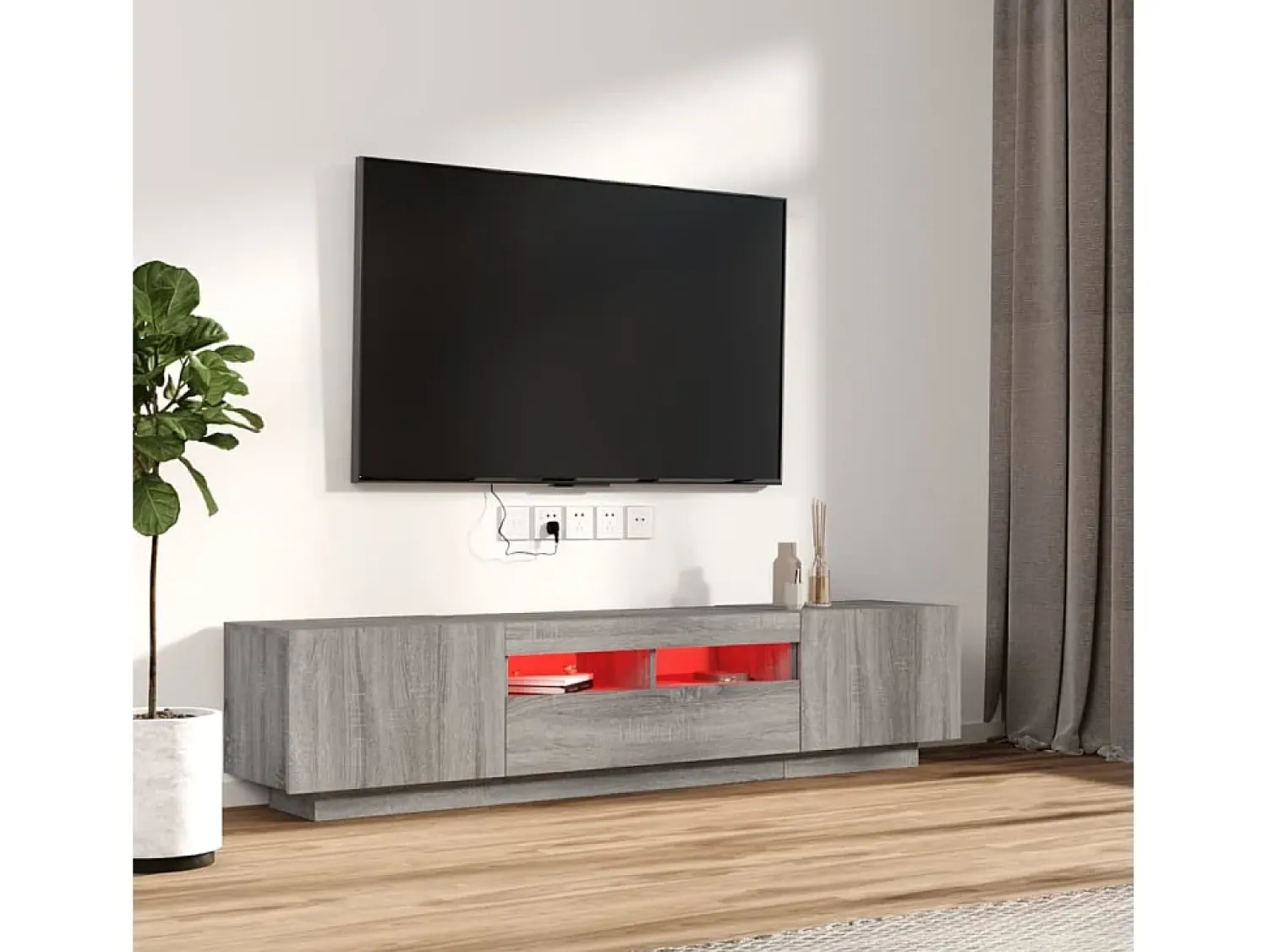 Móvel De Tv| Conjunto móveis de TV 2 pcs c/ LEDs madeira -claro PT772081 Cinzento