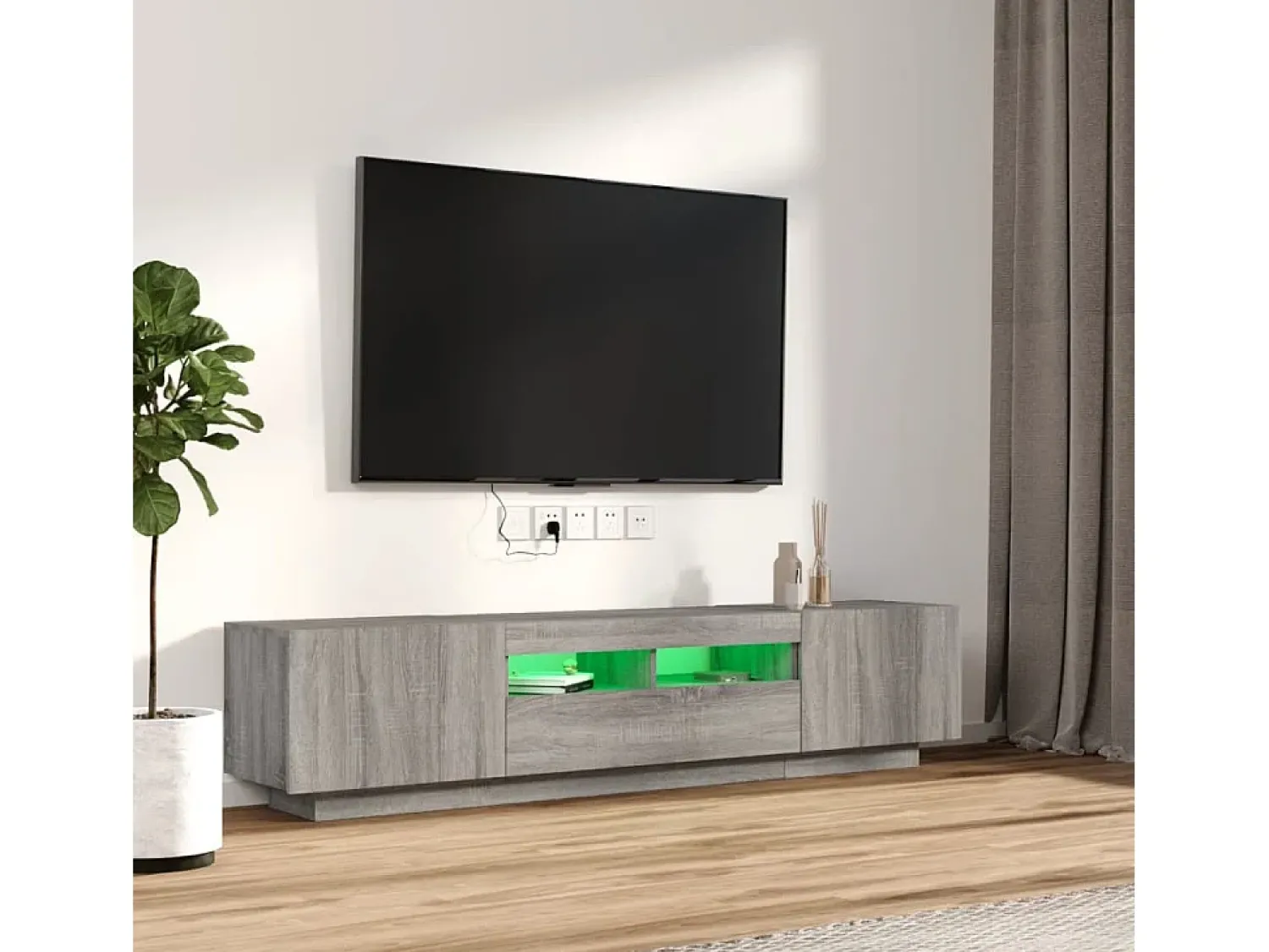 Móvel De Tv| Conjunto móveis de TV 2 pcs c/ LEDs madeira -claro PT772081 Cinzento