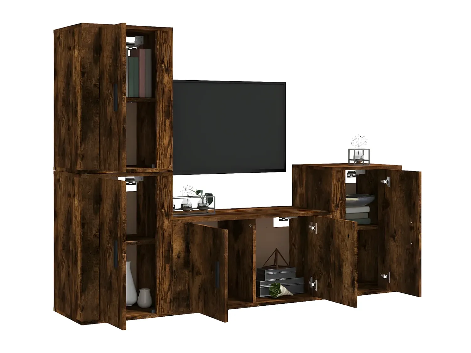 Conjunto móveis de TV 4 pcs madeira processada carvalho fumado PT288804^ Móvel De Tv