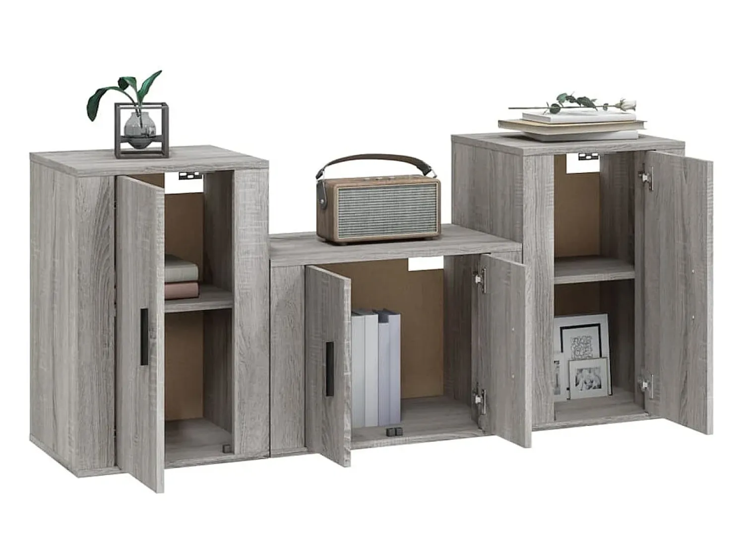 Conjunto móveis de TV 3 pcs madeira processada sonoma cinza PT842151^ Móvel De Tv