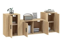 Móvel De Tv* Conjunto móveis de TV 3 pcs madeira processada carvalho sonoma PT366319 Castanho