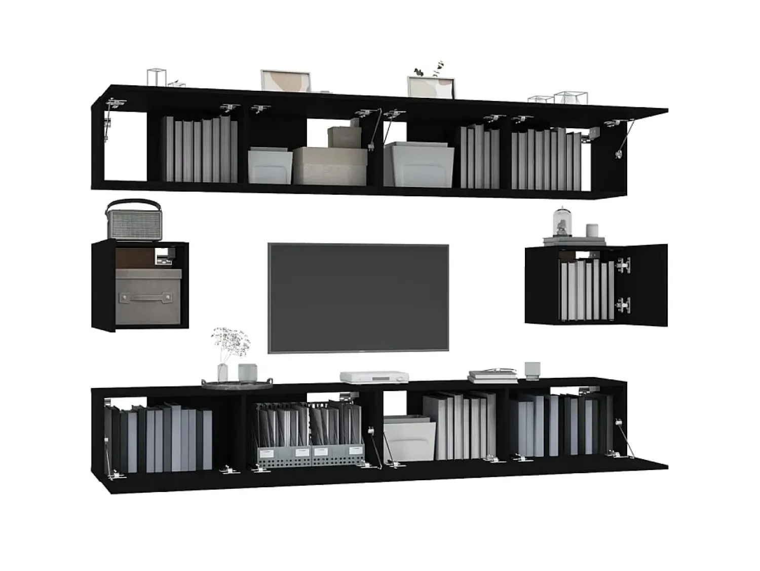 Móvel De Tv* Conjunto móveis de TV 6 pcs madeira processada PT255988 Preto