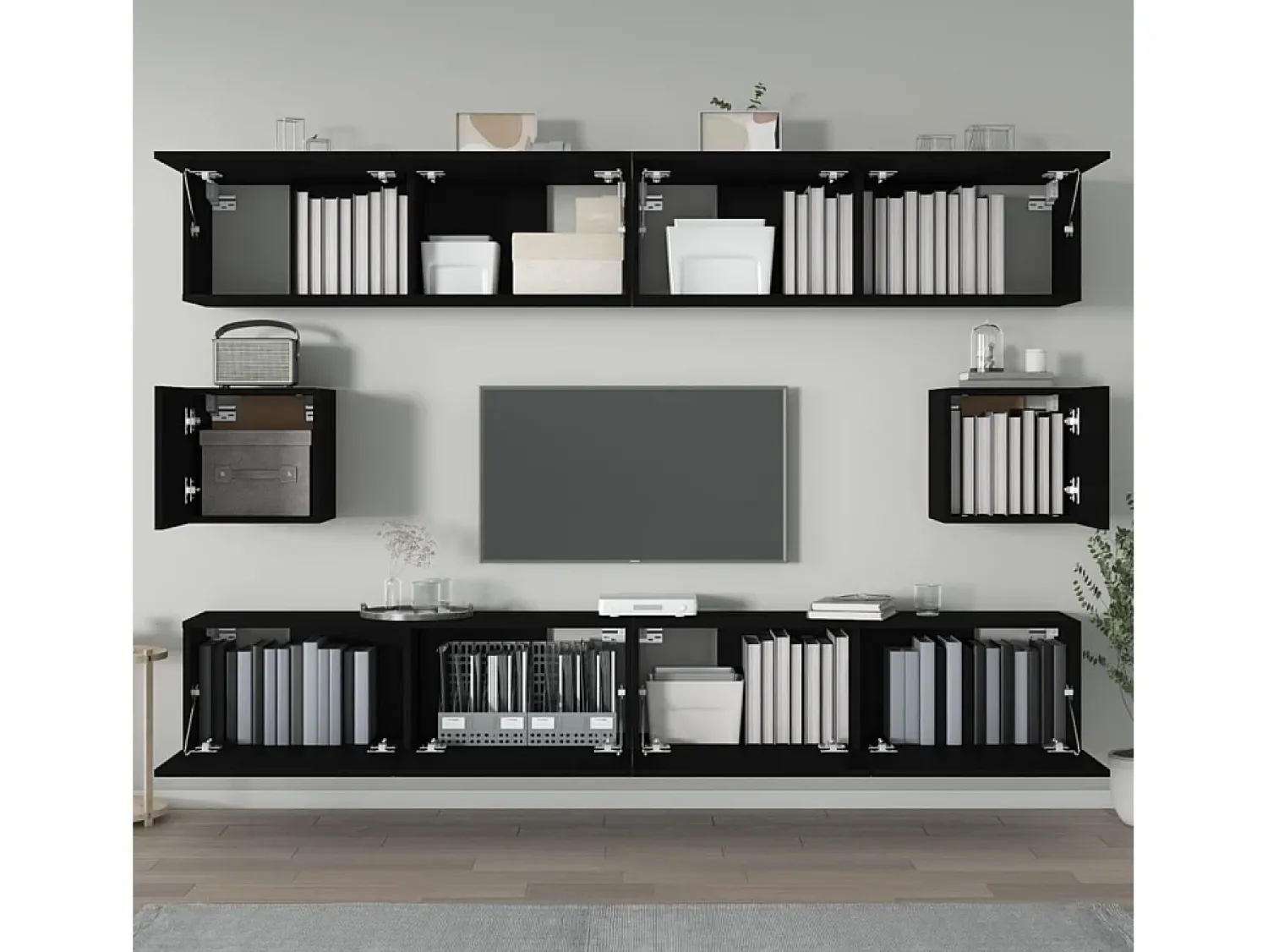 Móvel De Tv* Conjunto móveis de TV 6 pcs madeira processada PT255988 Preto