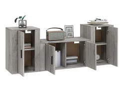 Conjunto móveis de TV 3 pcs madeira processada sonoma cinza PT914212^ Móvel De Tv