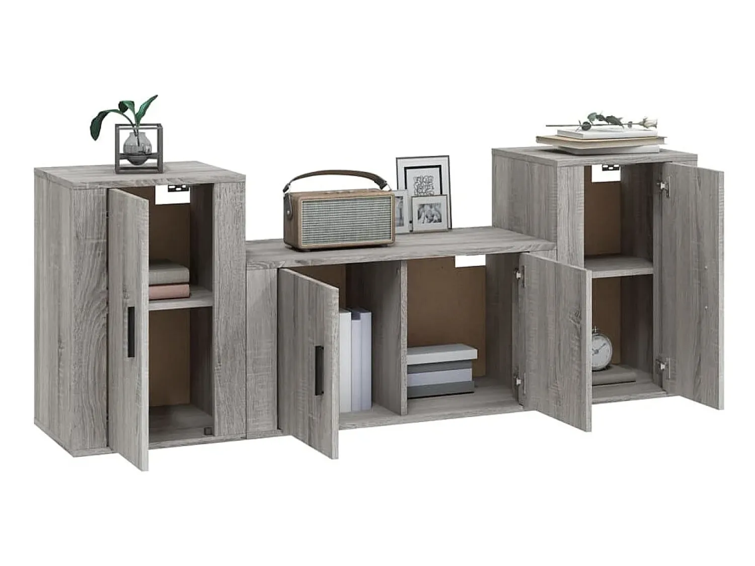 Conjunto móveis de TV 3 pcs madeira processada sonoma cinza PT914212^ Móvel De Tv