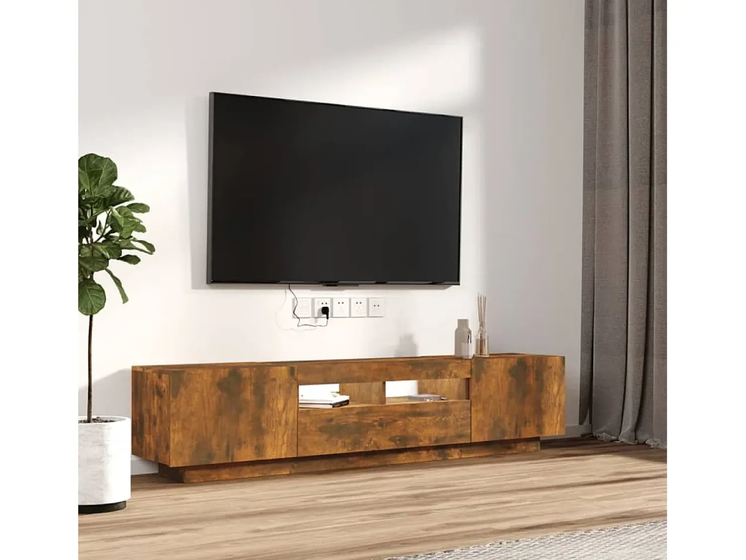 Conjunto móveis de TV 2pcs c/ LEDs madeira carvalho fumado PT524772^ Móvel De Tv