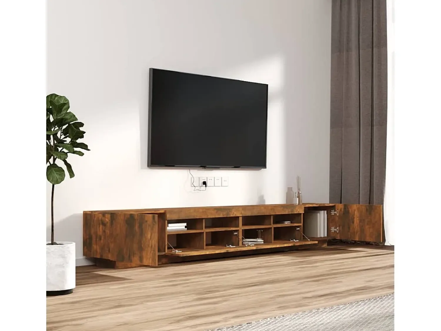 Móvel De Tv*vidaxl Conjunto móveis de TV 3pcs c/ LEDs madeira carvalho fumado Castanho