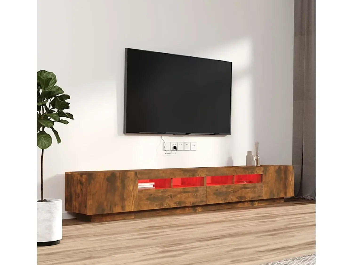Móvel De Tv| Conjunto móveis de TV 3pcs c/ LEDs madeira carvalho fumado PT889745 Castanho