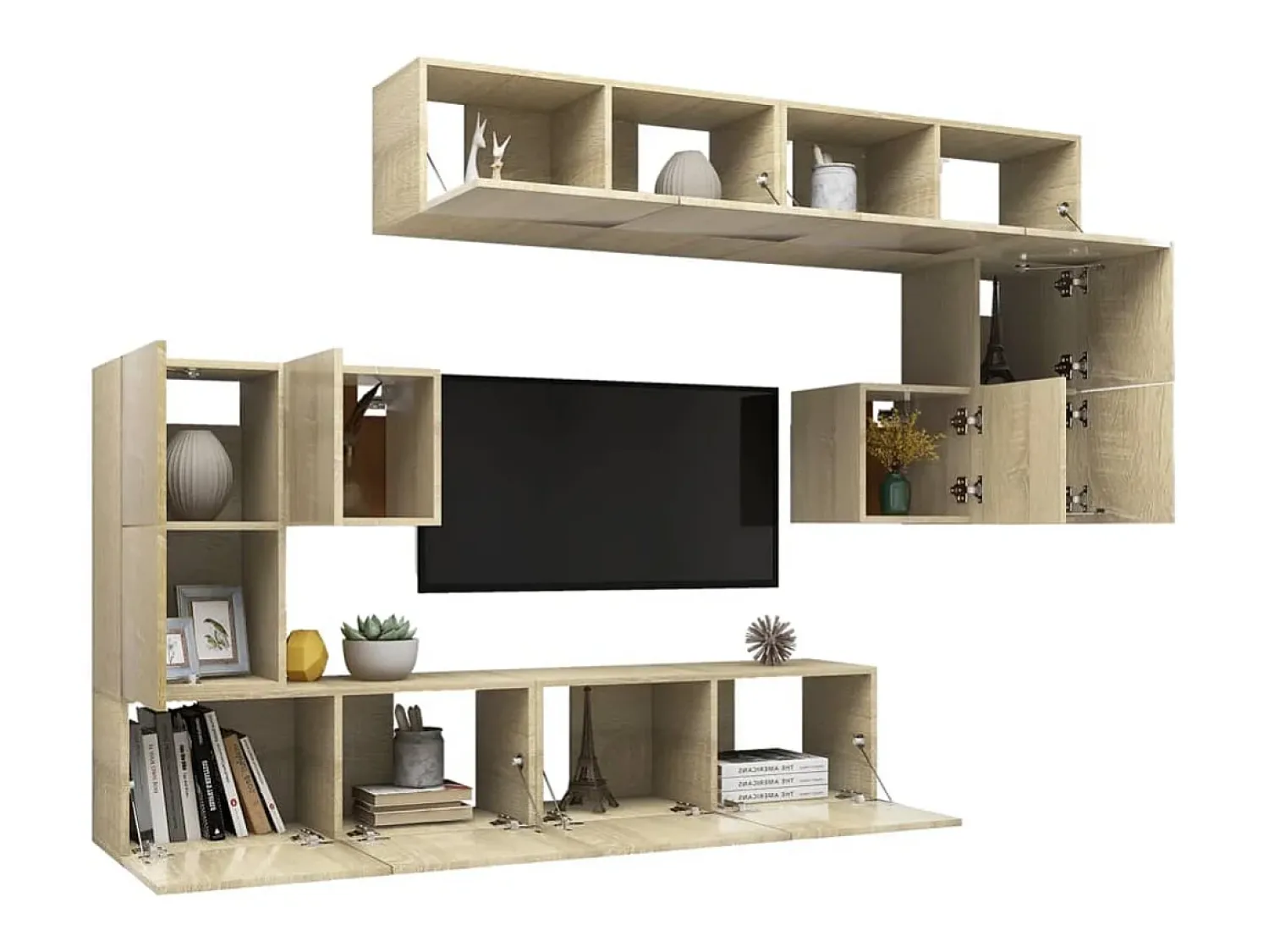 Outlet Conjunto móveis de TV 8pcs derivados de madeira carvalho sonoma PT727579 Castanho