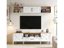 ModernLuxe Conjunto móvel de TV 2 peças - 180x40x50 cm - Móvel de TV + vitrina de parede - 4 portas e 1 gaveta - MDF -^ Móvel De Tv