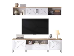 ModernLuxe Conjunto móvel de TV 2 peças - 180x40x50 cm - Móvel de TV + vitrina de parede - 4 portas e 1 gaveta - MDF -^ Móvel De Tv