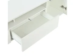 ModernLuxe Conjunto móvel TV 3 peças - Móvel TV + vitrina + prateleira de parede - Iluminação LED - 2 portas + 2 gavetas - Acabamento brilhante -^ Móvel De Tv