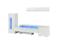ModernLuxe Conjunto móvel TV 3 peças - Móvel TV + vitrina + prateleira de parede - Iluminação LED - 2 portas + 2 gavetas - Acabamento brilhante -^ Móvel De Tv