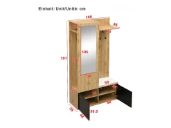 Móvel De Entrada|ModernLuxe Conjunto vestiário de entrada 100×38×191 cm - com cabideiro e sapateira - ganchos e 1 espelho - natural + preto Preto / Natural claro