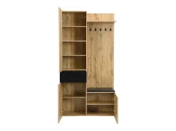 ModernLuxe Conjunto vestiário de entrada 98.5×38×191 cm - com cabideiro e sapateira - ganchos e 1 espelho - natural + preto^ Móvel De Entrada