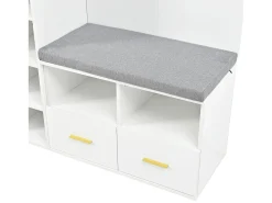 Móvel De Entrada*ModernLuxe Conjunto vestiário de entrada 120x35x190cm - con 2 gavetas e compartimentos de armazenamento - con espelho e banco de sapatos - Branco