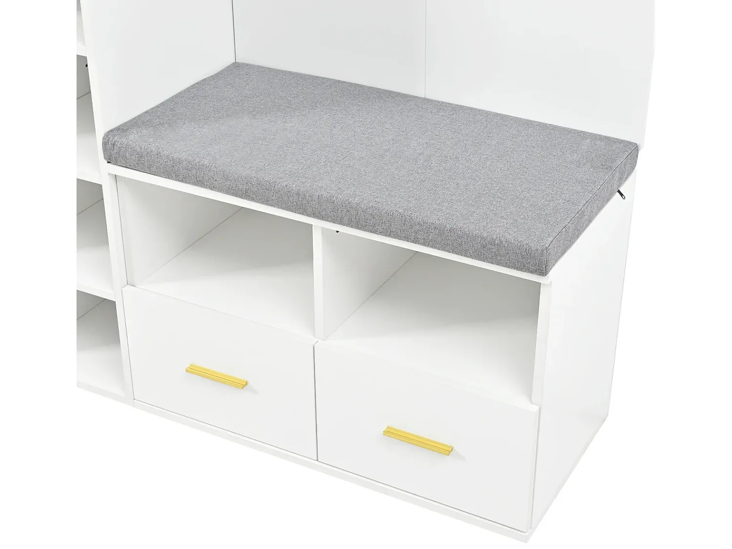 Móvel De Entrada*ModernLuxe Conjunto vestiário de entrada 120x35x190cm - con 2 gavetas e compartimentos de armazenamento - con espelho e banco de sapatos - Branco
