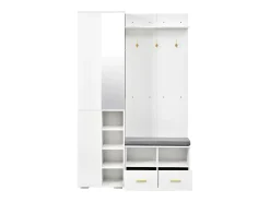 Móvel De Entrada*ModernLuxe Conjunto vestiário de entrada 120x35x190cm - con 2 gavetas e compartimentos de armazenamento - con espelho e banco de sapatos - Branco
