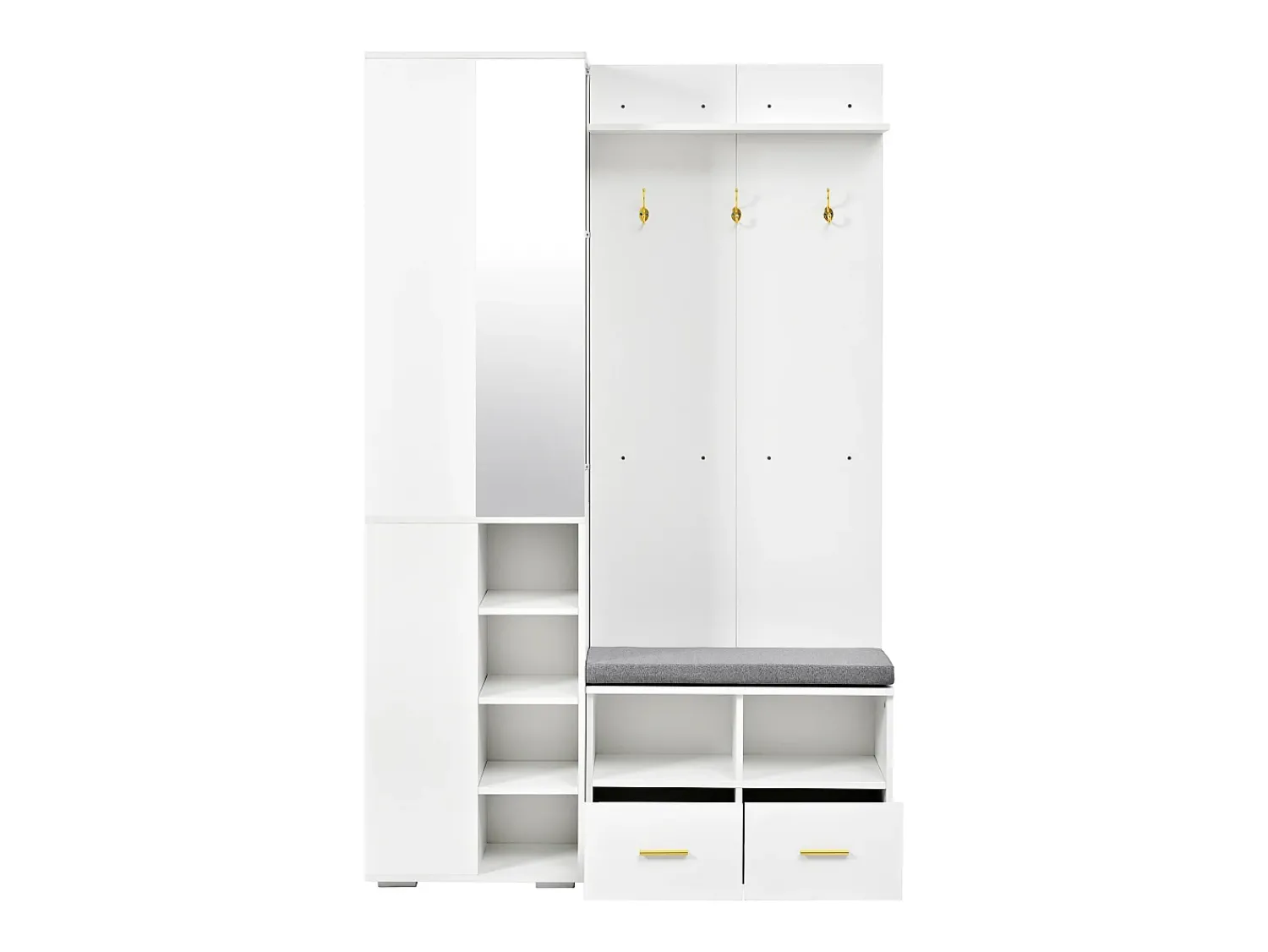 Móvel De Entrada*ModernLuxe Conjunto vestiário de entrada 120x35x190cm - con 2 gavetas e compartimentos de armazenamento - con espelho e banco de sapatos - Branco