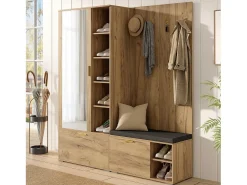 ModernLuxe Conjunto vestiário de entrada 160x38x180cm - con 3 portas e compartimentos de armazenamento - con espelho e móvel para sapatos - con gancho - Natural^ Móvel De Entrada