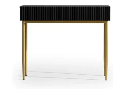 Consola* Consola 2 gavetas com pé em metal dourado 100x82 cm Preto