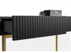 Consola* Consola 2 gavetas com pé em metal dourado 100x82 cm Preto