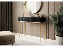 Consola* Consola 2 gavetas com pé em metal dourado 100x82 cm Preto