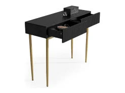 Consola* Consola 2 gavetas com pé em metal dourado 100x82 cm Preto
