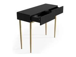 Consola* Consola 2 gavetas com pé em metal dourado 100x82 cm Preto