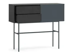 Consola 2 gavetas e porta de correr lacada a e cinza 110x90 cm^ Consola