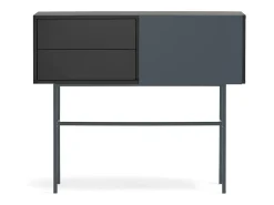 Consola 2 gavetas e porta de correr lacada a e cinza 110x90 cm^ Consola