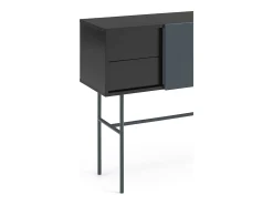 Consola 2 gavetas e porta de correr lacada a e cinza 110x90 cm^ Consola