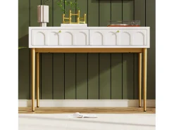Consola|Hauss Spole Consola com 2 gavetas - leitoso e dourado - Madeira e metal Branco
