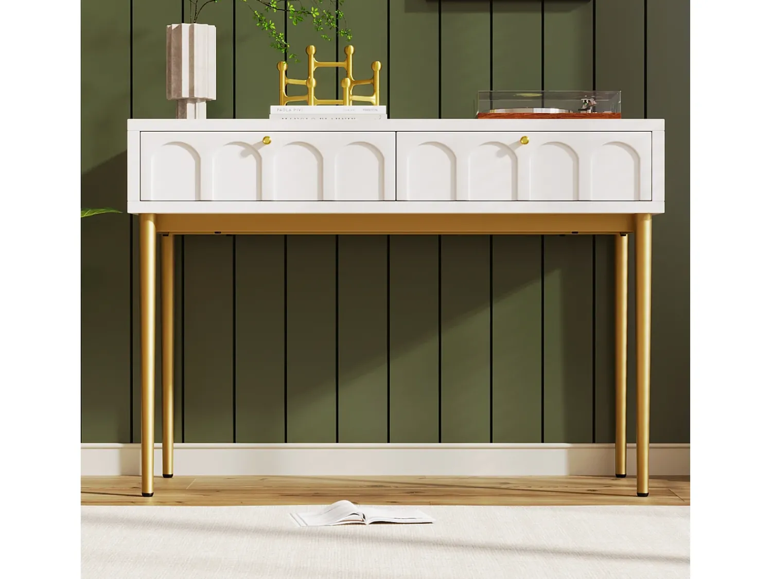 Consola|Hauss Spole Consola com 2 gavetas - leitoso e dourado - Madeira e metal Branco