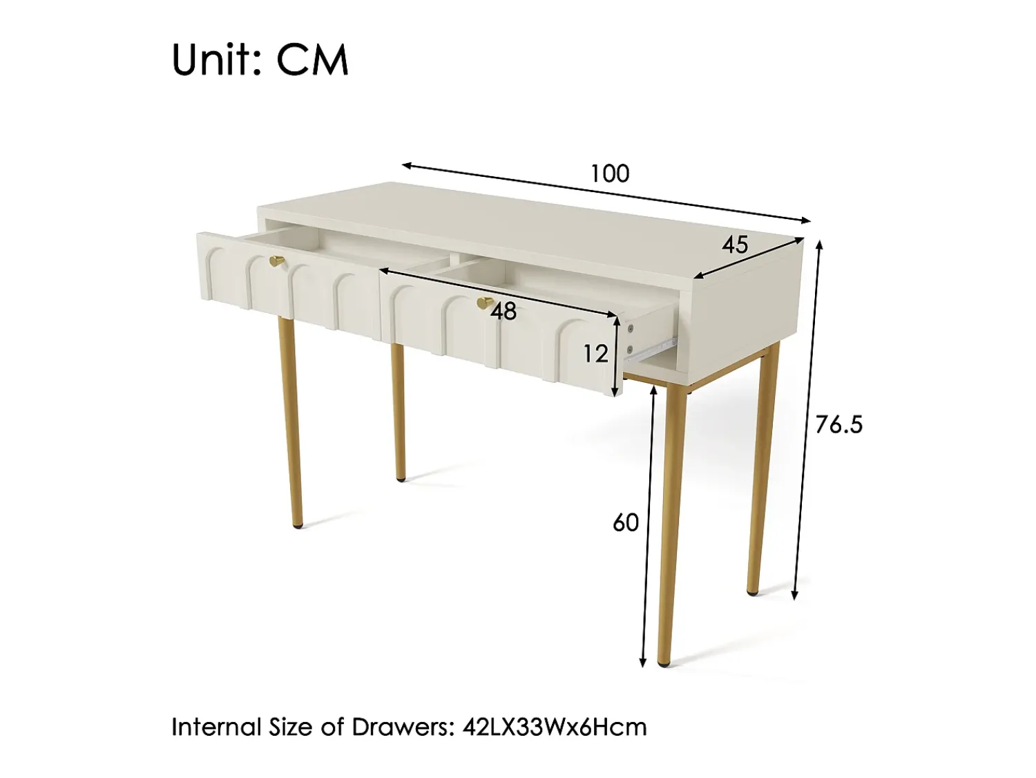 Consola|Hauss Spole Consola com 2 gavetas - leitoso e dourado - Madeira e metal Branco