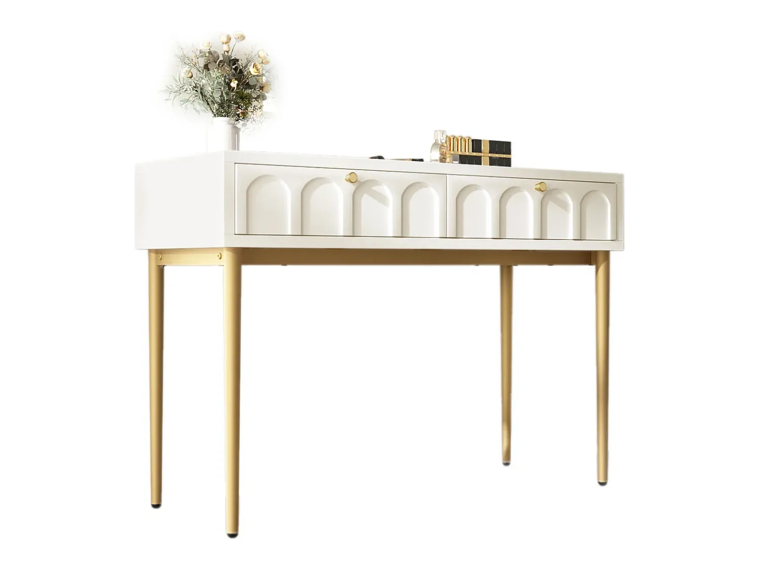 Consola|Hauss Spole Consola com 2 gavetas - leitoso e dourado - Madeira e metal Branco