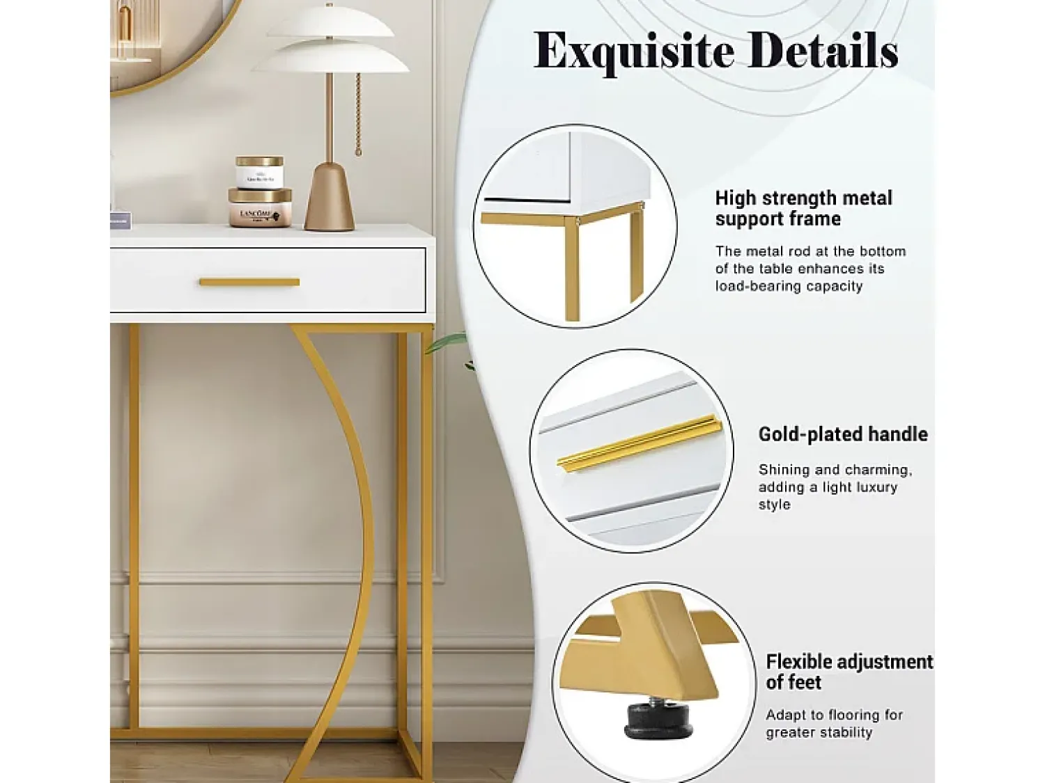 ModernLuxe Consola com 2 gavetas - estilo moderno - e Dourado^ Consola